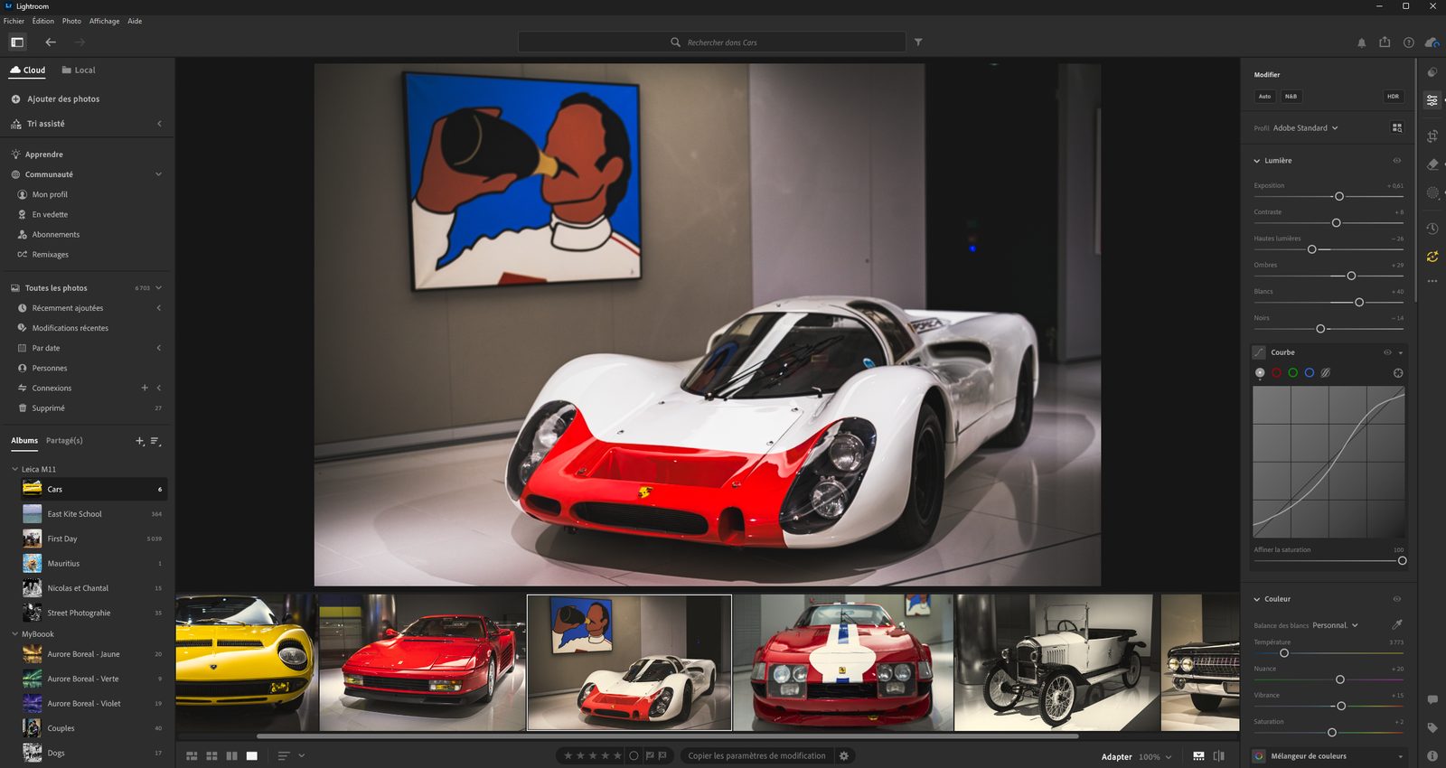 Car photo album open in Adobe Lightroom